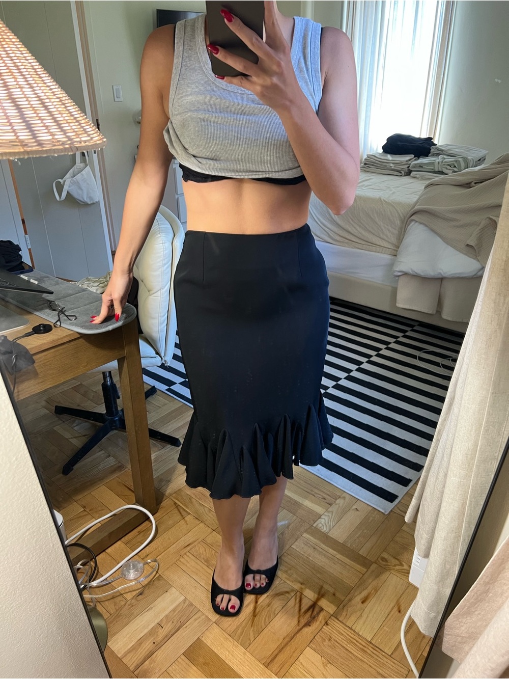 Vintage Blumarine Black Silk Mermaid Midi Skirt Made in Italy IT42